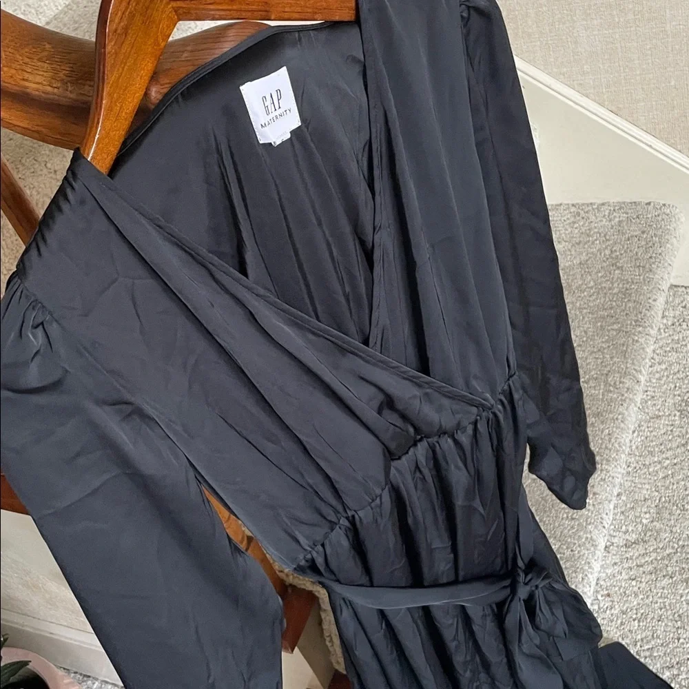 Gap Maternity Elegant Black Satin Wrap Dress